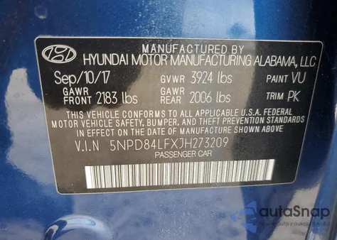 2018 Hyundai Elantra Sel z USA, uszkodzony, nr VIN 5NPD84LFXJH273209